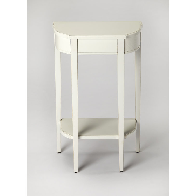 Antique Beige Demilune Wood Console Table with Storage