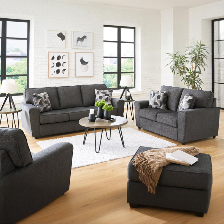 34'' Slate Gray Upholstered Rectangular Ottoman