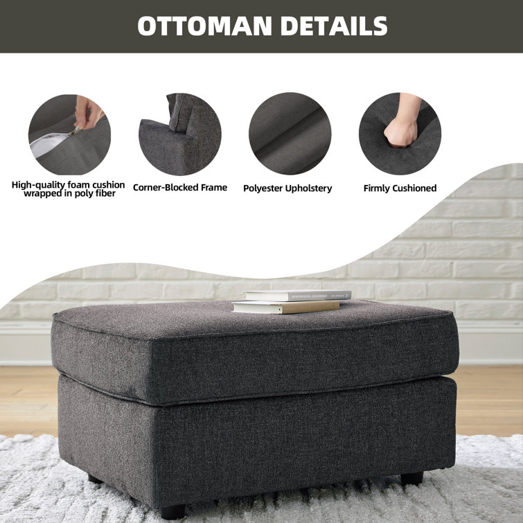 34'' Slate Gray Upholstered Rectangular Ottoman
