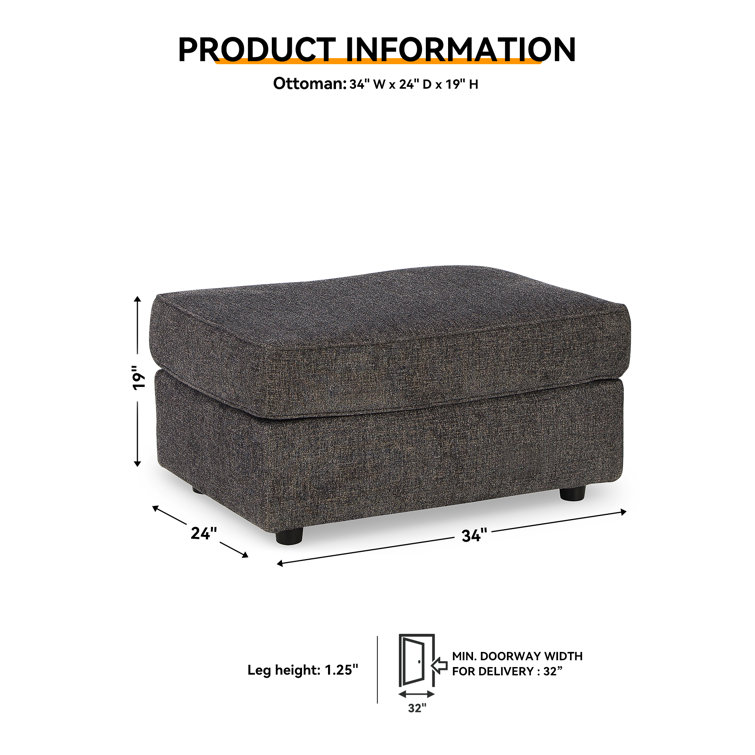 34'' Slate Gray Upholstered Rectangular Ottoman