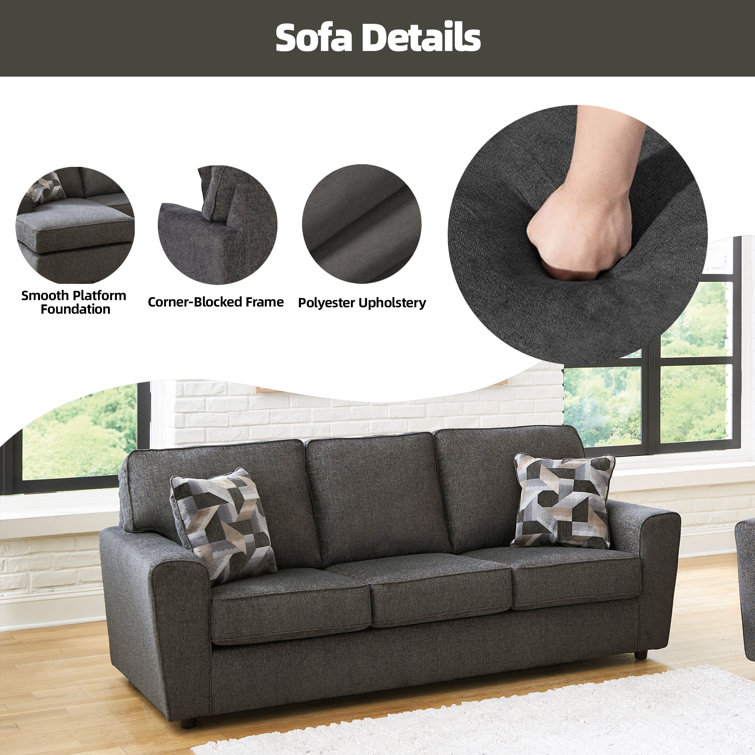 Contemporary Gray 86" Fabric Sofa with Removable Cushions