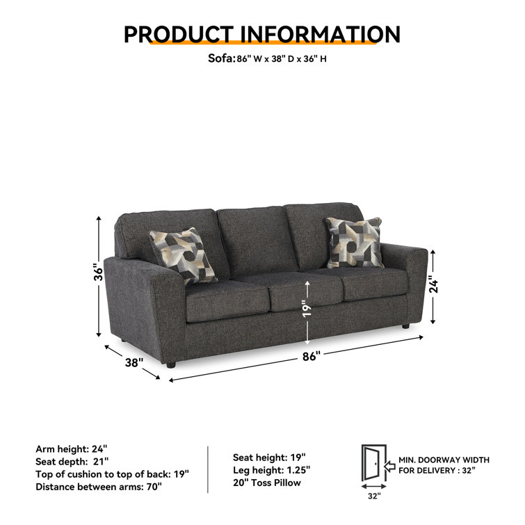 Contemporary Gray 86" Fabric Sofa with Removable Cushions