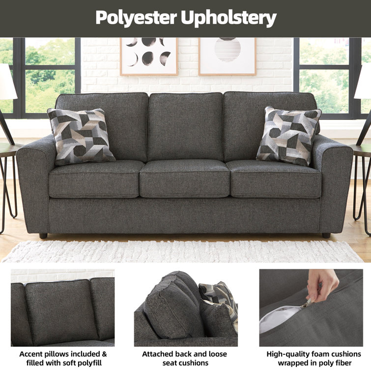 Contemporary Gray 86" Fabric Sofa with Removable Cushions