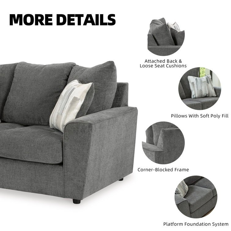 Gray Fabric Flared Arm Loveseat with Wood Frame