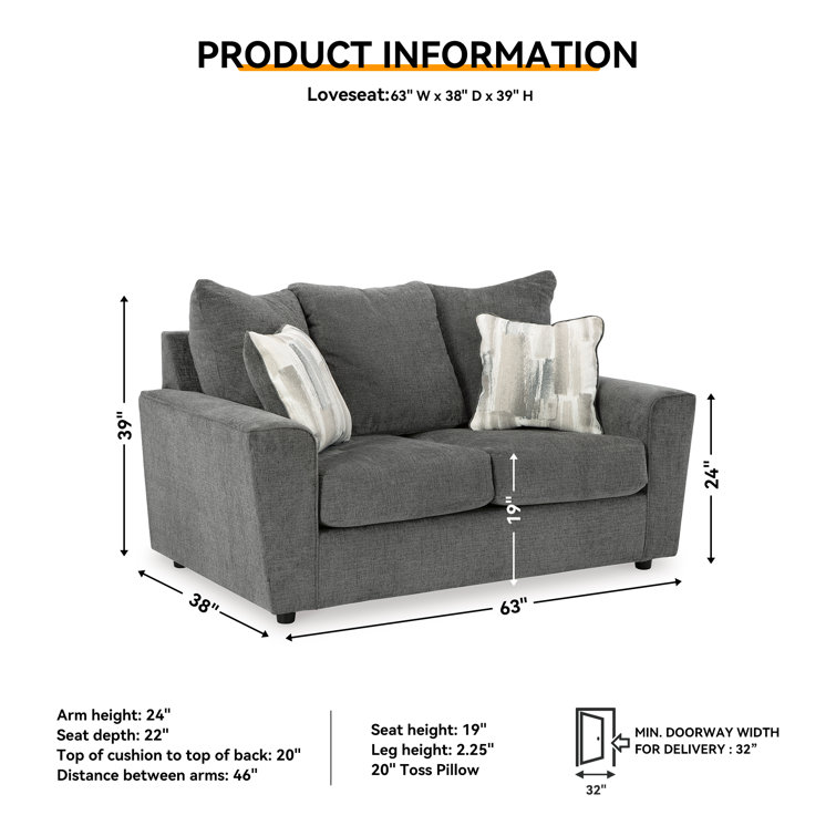 Gray Fabric Flared Arm Loveseat with Wood Frame