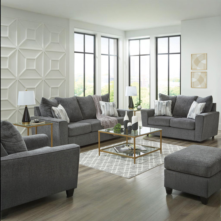 Ashley Stairatt Contemporary Gray Plush Chenille Sofa