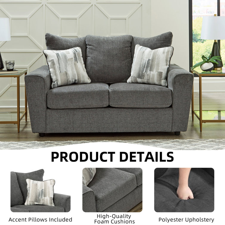 Gray Fabric Flared Arm Loveseat with Wood Frame