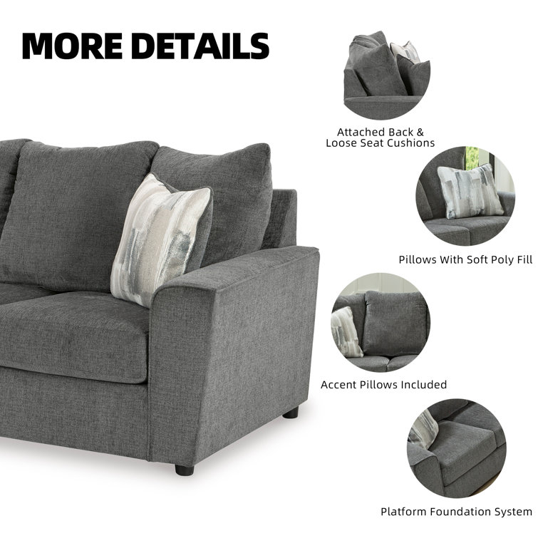 Ashley Stairatt Contemporary Gray Plush Chenille Sofa