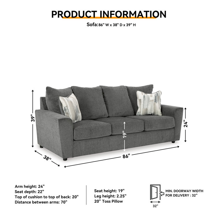 Ashley Stairatt Contemporary Gray Plush Chenille Sofa
