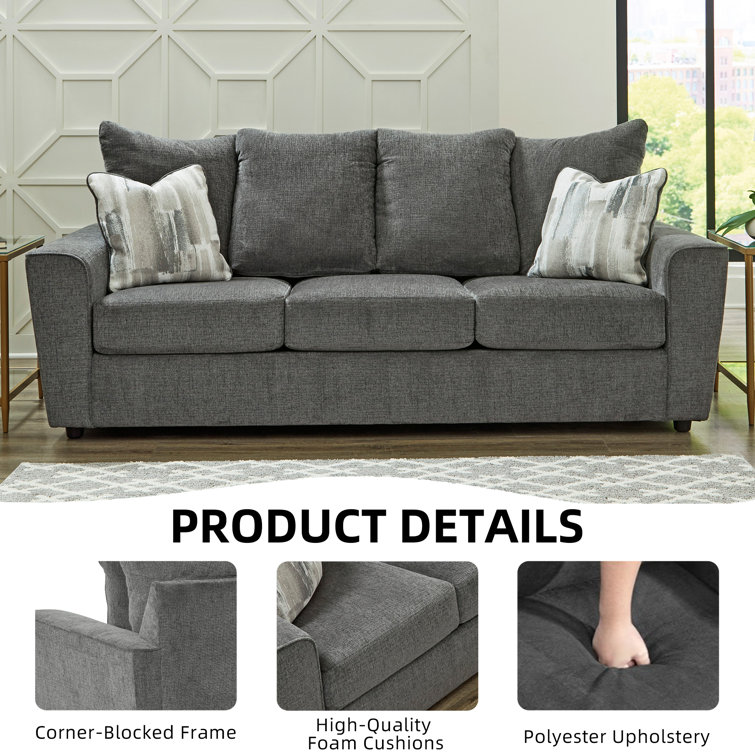 Ashley Stairatt Contemporary Gray Plush Chenille Sofa