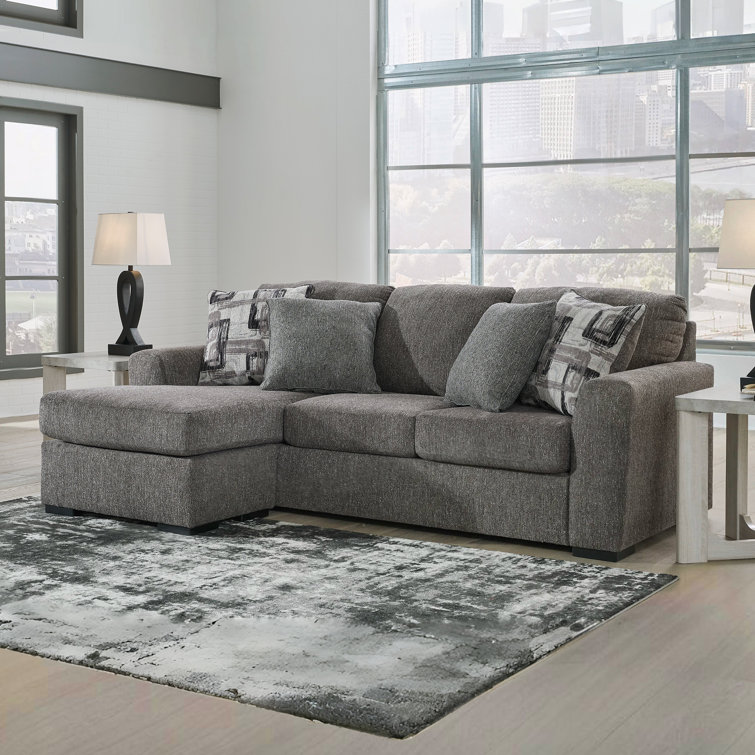 Gray Fabric Track Arm Sofa Chaise with Ottoman