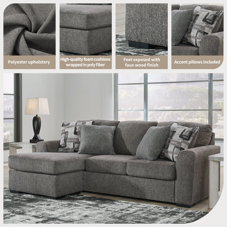 Gray Fabric Track Arm Sofa Chaise with Ottoman