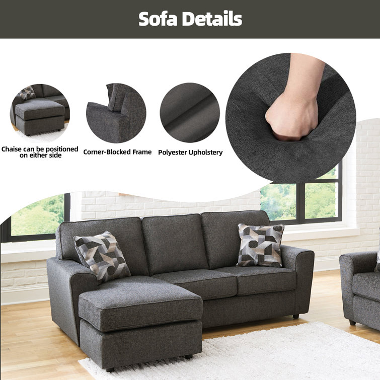 Slate Gray Fabric Two-Piece Sofa Chaise with Track Arms