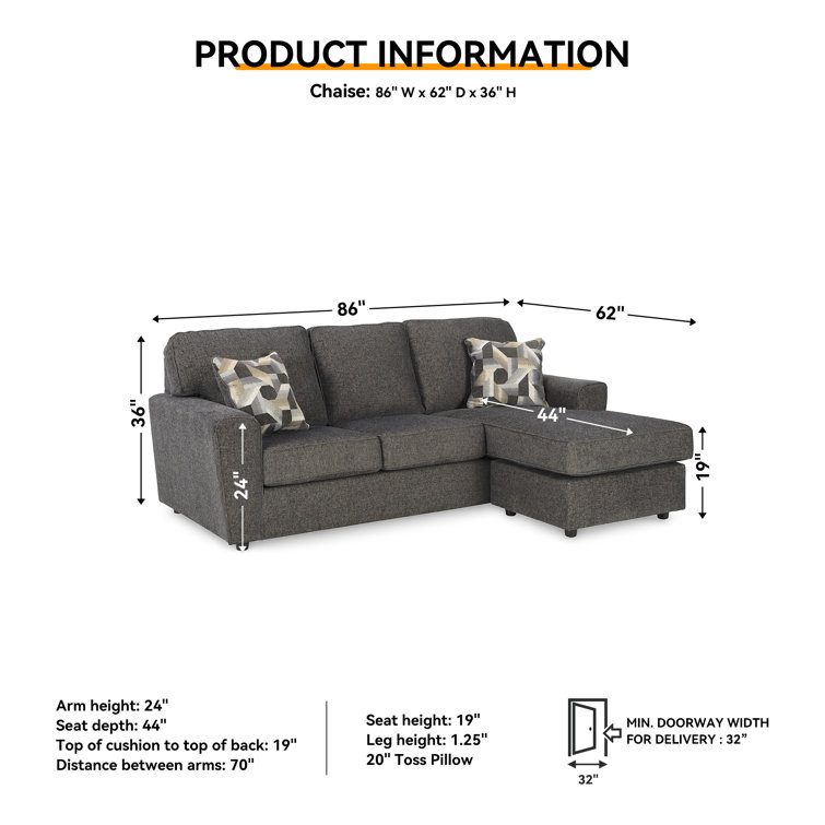 Slate Gray Fabric Two-Piece Sofa Chaise with Track Arms