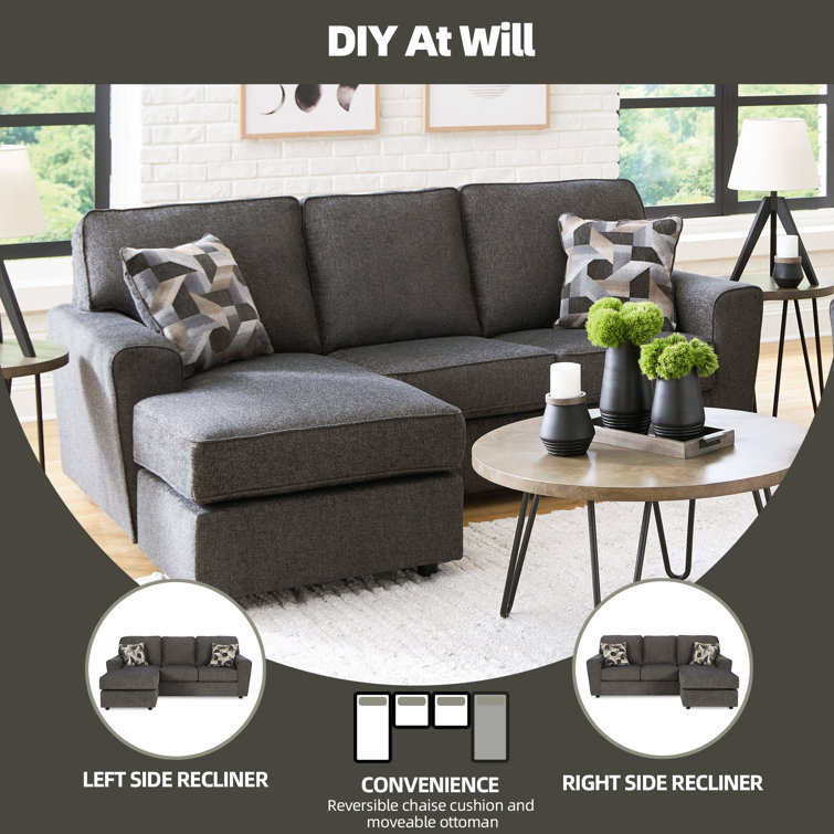 Slate Gray Fabric Two-Piece Sofa Chaise with Track Arms