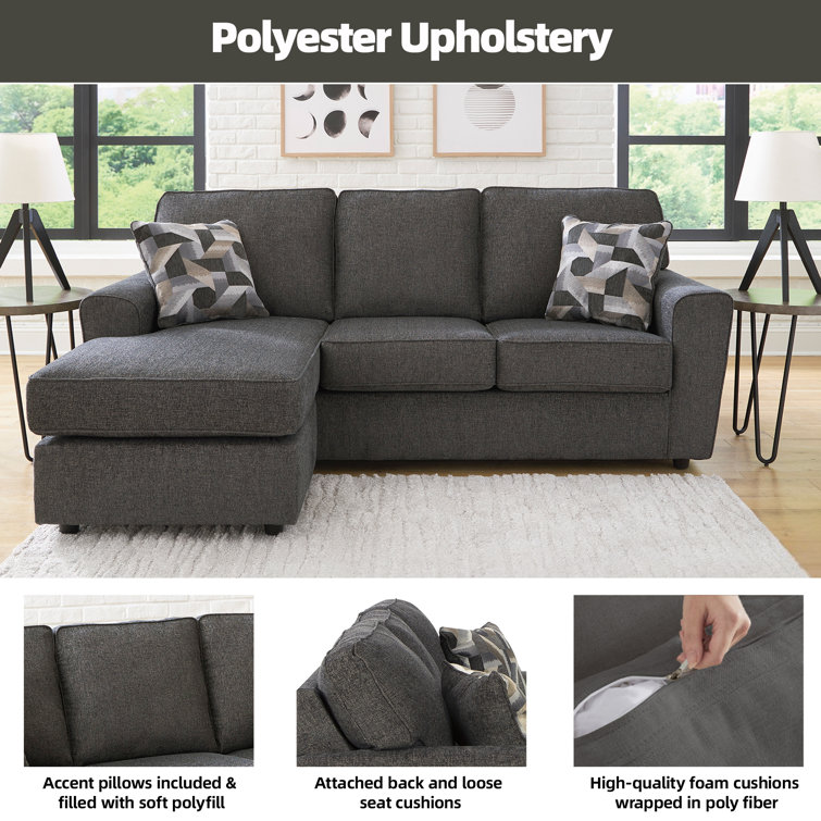 Slate Gray Fabric Two-Piece Sofa Chaise with Track Arms