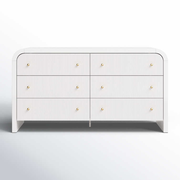 White and Gold 6-Drawer Double Dresser with Dovetail Drawer