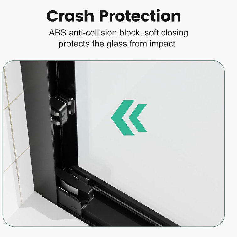 Black Semi-Frameless Double Sliding Tub Door with Tempered Glass