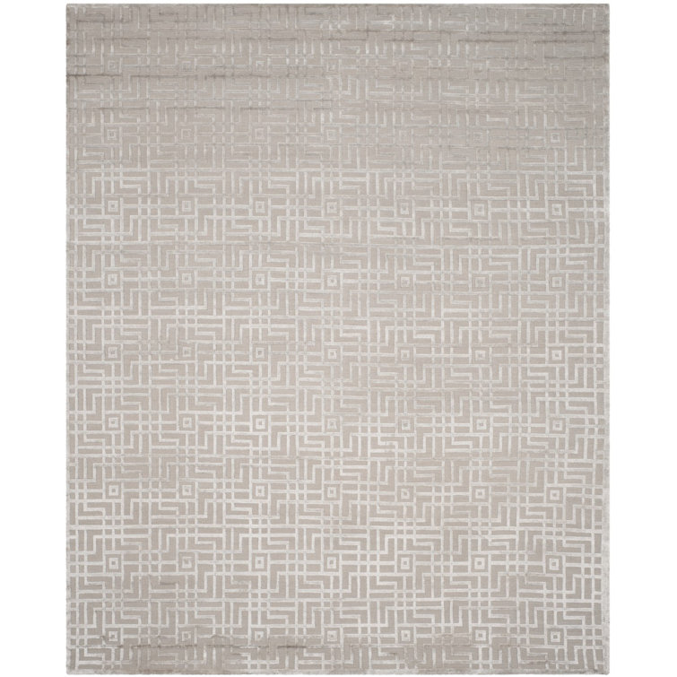 Gray Geometric Hand-Knotted Wool and Viscose Rug 6' x 9'
