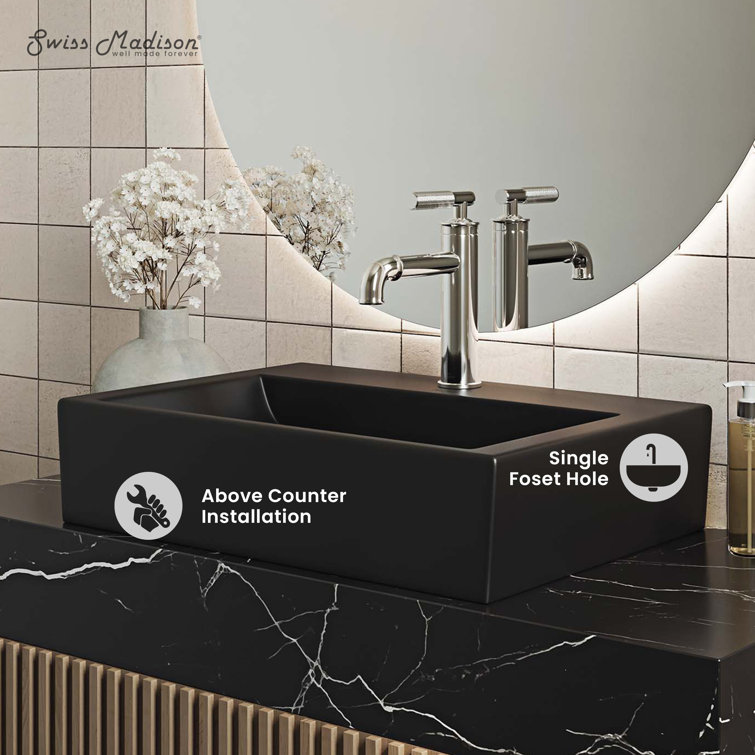 Claire 20" Matte Black Ceramic Rectangular Vessel Sink