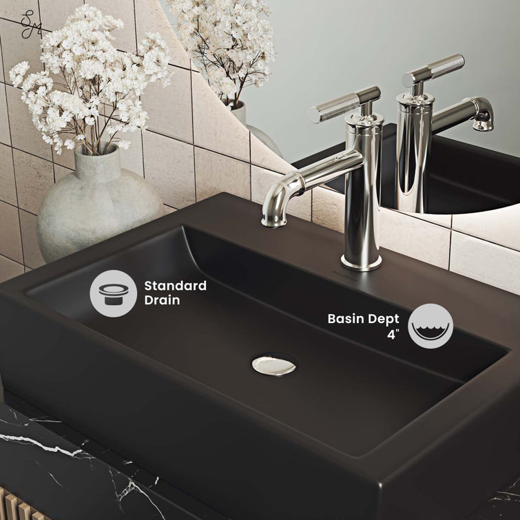 Claire 20" Matte Black Ceramic Rectangular Vessel Sink