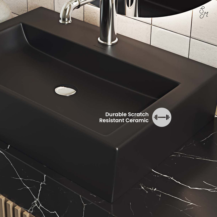 Claire 20" Matte Black Ceramic Rectangular Vessel Sink