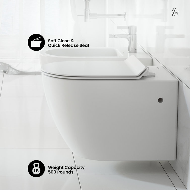 White Wall-Mounted Dual Flush Elongated Toilet