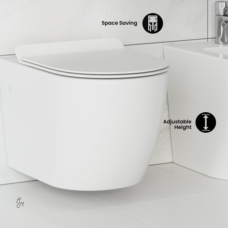 White Wall-Mounted Dual Flush Elongated Toilet