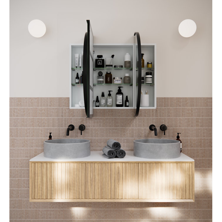 Black Framed Oval Recessed Medicine Cabinet with Mirror