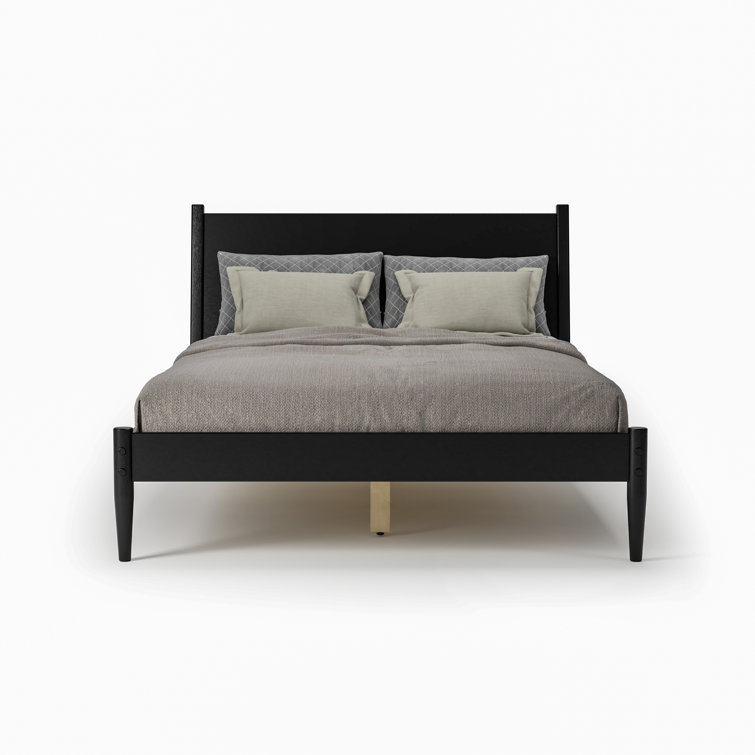 Antigua Black Wood Queen Bed with Headboard and Drawer