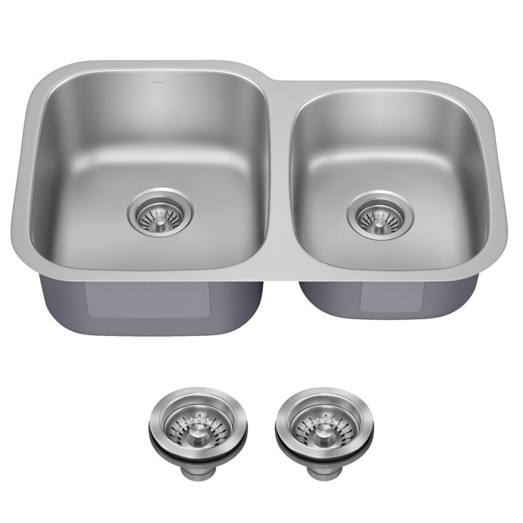 Premier 32-inch Satin Stainless Steel Double Bowl Undermount Sink