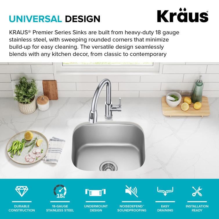 Kraus 20-inch Satin Stainless Steel Undermount Single Bowl Kitchen Sink