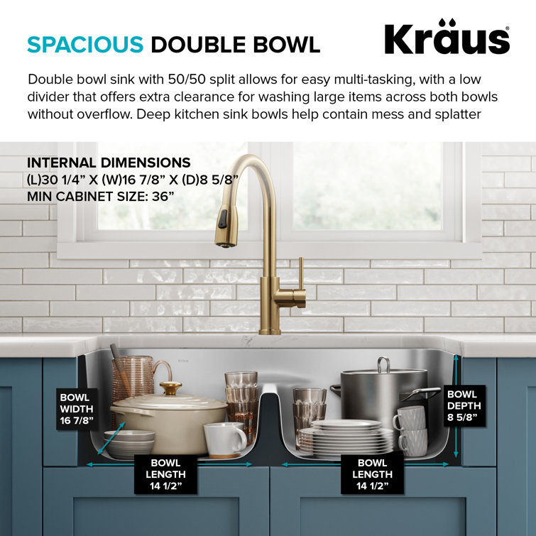 Premier 32-Inch Stainless Steel Double Bowl Undermount Kitchen Sink
