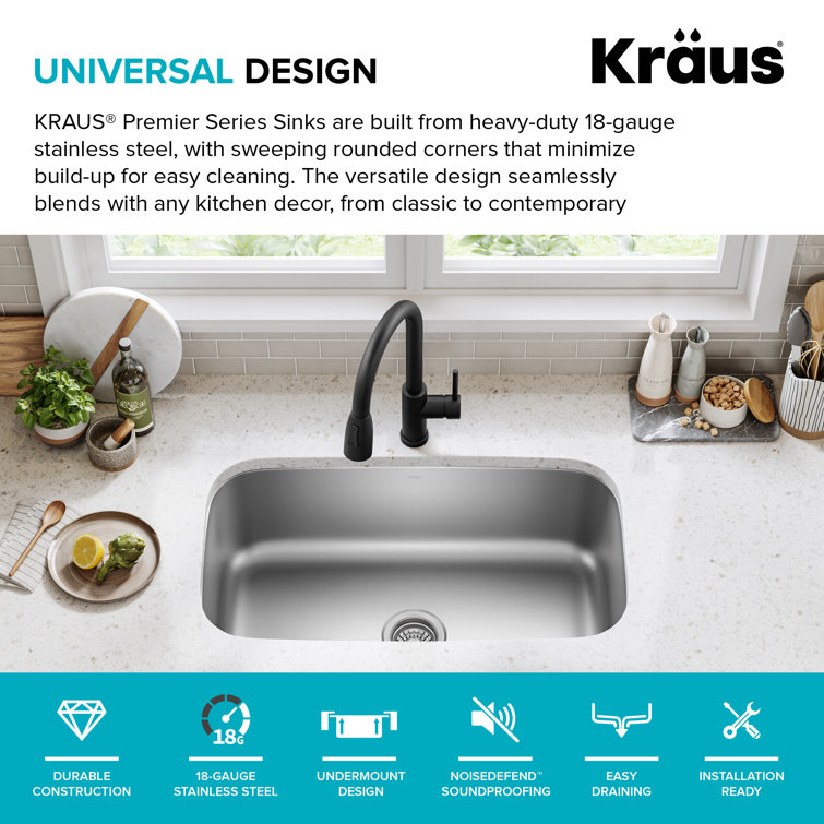 Premier 31.5-inch Stainless Steel Undermount Single Bowl Kitchen Sink