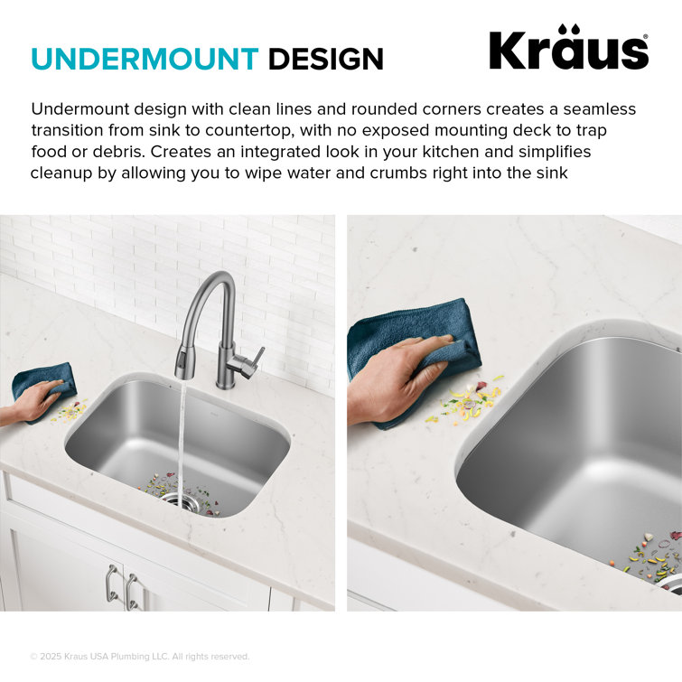 Kraus 20-inch Satin Stainless Steel Undermount Single Bowl Kitchen Sink