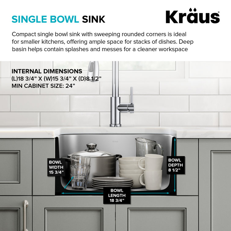 Kraus 20-inch Satin Stainless Steel Undermount Single Bowl Kitchen Sink