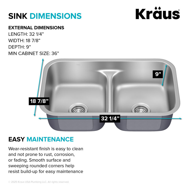 Premier 32-Inch Stainless Steel Double Bowl Undermount Kitchen Sink