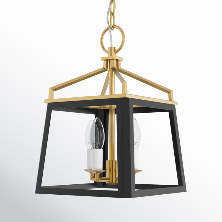 Midnight Black and Gold 4-Light Lantern Chandelier