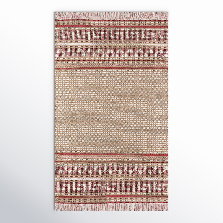 Esme Pink and Beige Wool Cotton Geometric Runner Rug