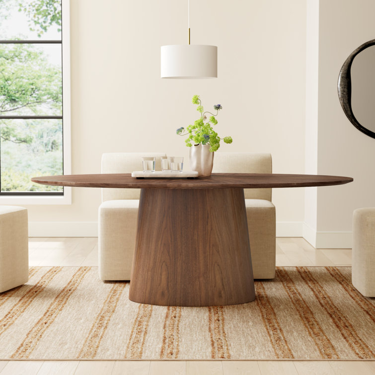 Contemporary Mid-Century Walnut Oval Dining Table, Seats Eight