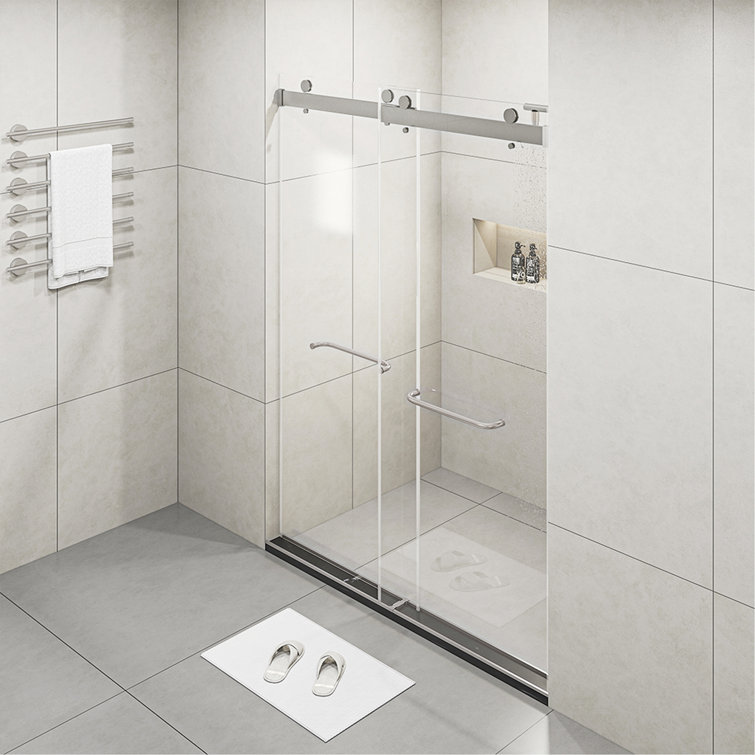 Frameless 60" Clear Glass Sliding Shower Doors with Brushed Nickel Finish