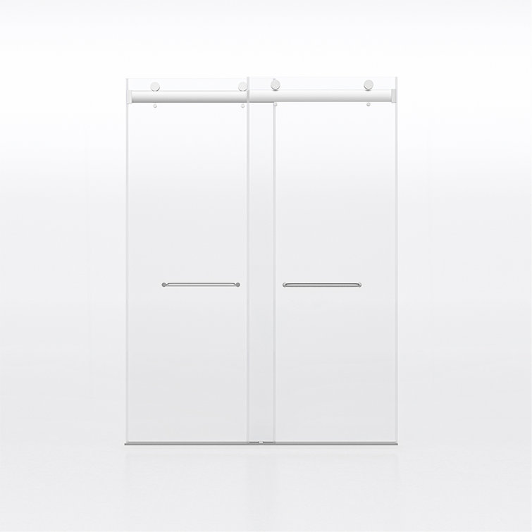 Frameless 60" Clear Glass Sliding Shower Doors with Brushed Nickel Finish