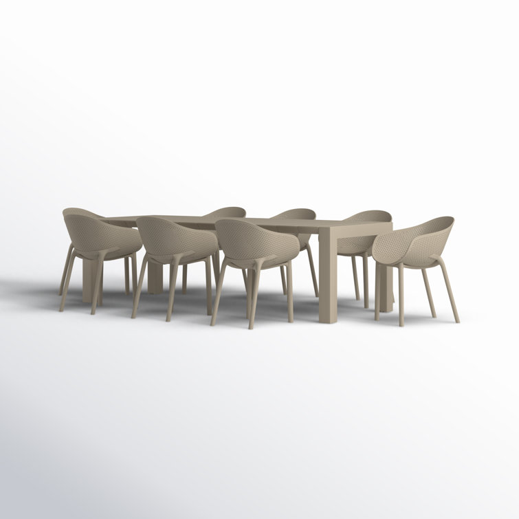 Black Polypropylene 8-Person Outdoor Dining Set with Extendable Table