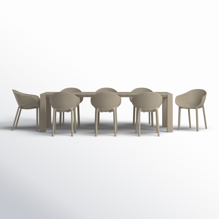 Black Polypropylene 8-Person Outdoor Dining Set with Extendable Table