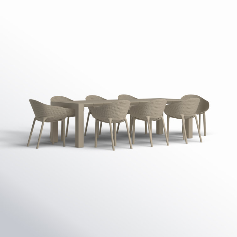Black Polypropylene 8-Person Outdoor Dining Set with Extendable Table