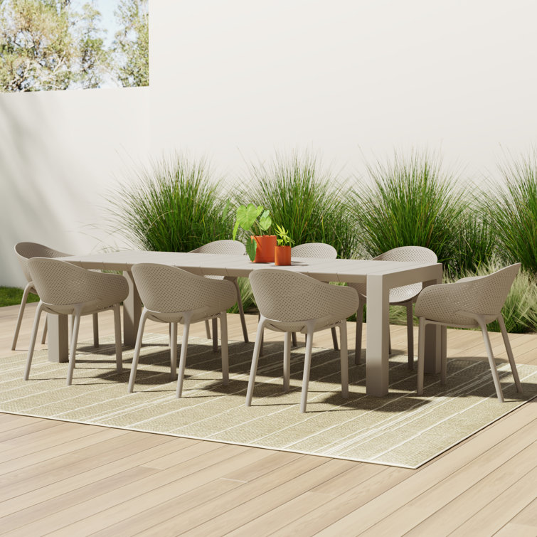 Black Polypropylene 8-Person Outdoor Dining Set with Extendable Table