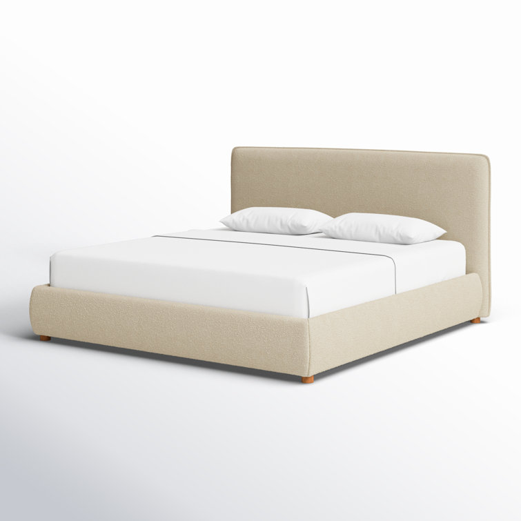 Oatmeal Boucle King Upholstered Bed with Wood Frame