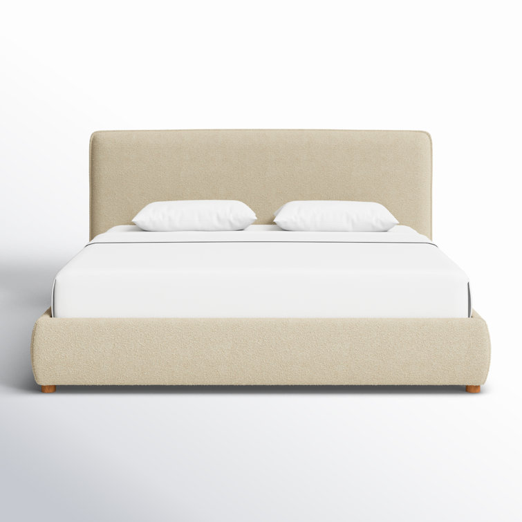 Oatmeal Boucle King Upholstered Bed with Wood Frame