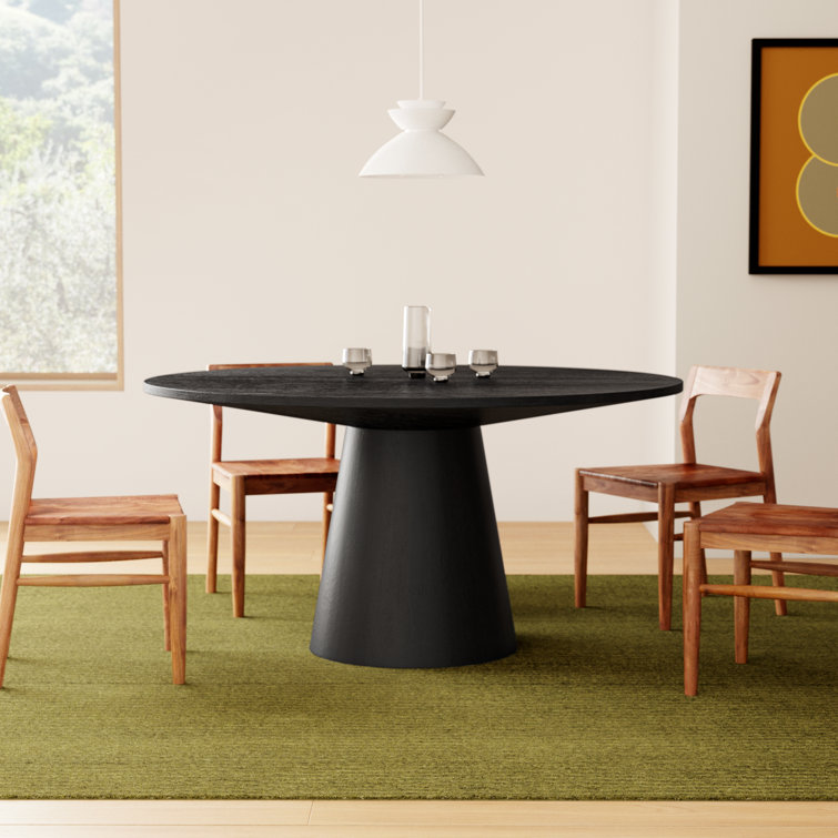 Vintage Black Round Pedestal Dining Table with Reclaimed Wood
