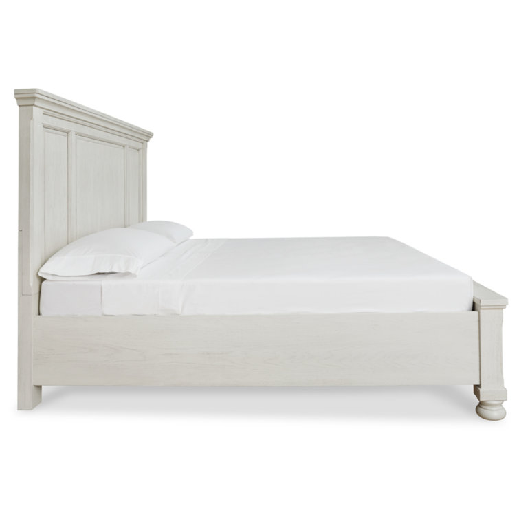 Antiqued White Queen Panel Wood Headboard